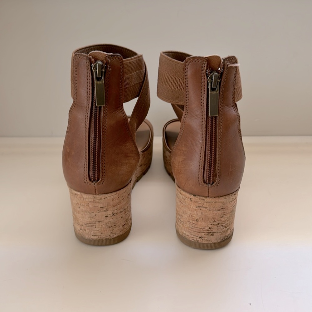 Sorel Cameron Platform Leather Wedge Ankle Strap Tan Sandals size 10 - Picture 3 of 7